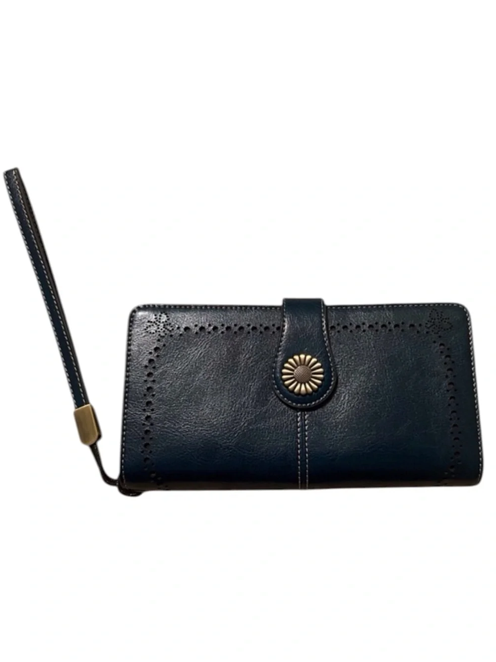 Navy Blue Leather RFID Large Capacity Wristlet/Wallet NWT